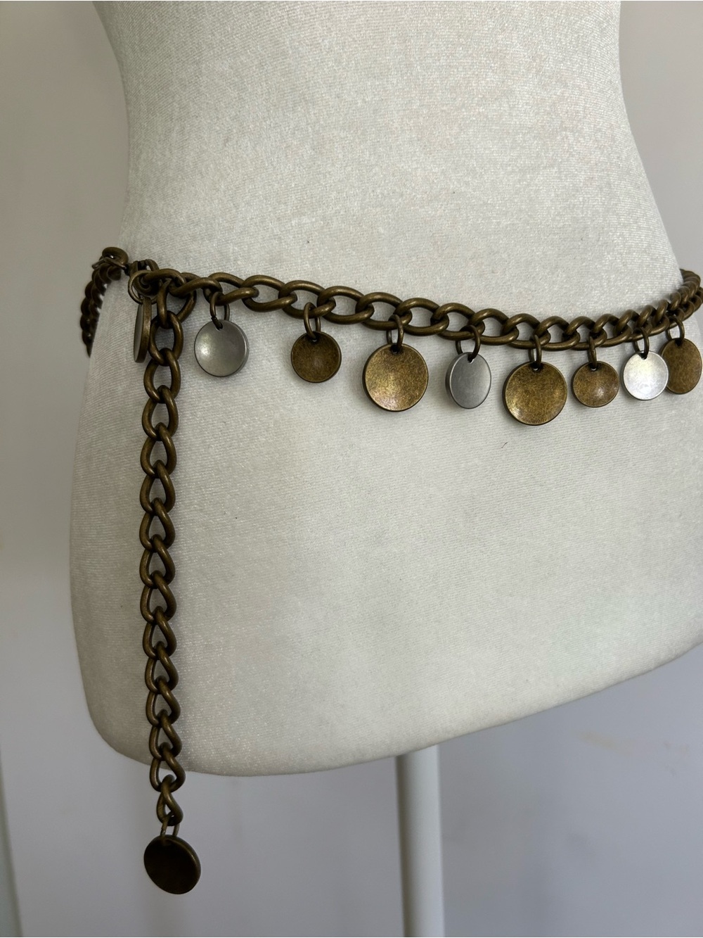 Carlisle Vintage Inspired Brass Chain Waist Belt - Bronze and Silver Discs NWOT